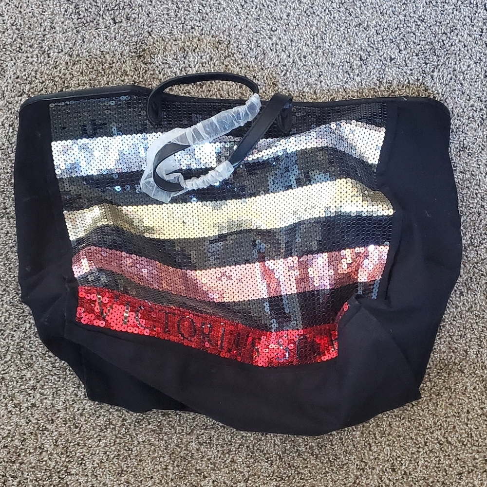 Victoria's Secret Black and Red Sequin Shoulder Bag